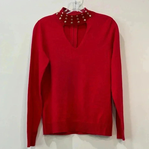 Michael Kors Women’s Red Mock Neck Studded Collar Sweater Size S - Picture 1 of 12
